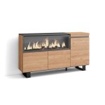 Buffet bahut enfilade meuble de s�jour 158x35x87cm 1feu �lectrique xxl beige rf3292