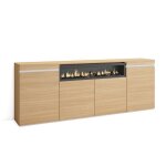 Buffet salon et cuisine 200x75x35cm 4 portes chemin�e �lectrique ch�ne soft et blanc rf3747