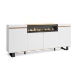 Buffet salon et cuisine 200x87x35cm 4 portes chemin�e �lectrique design industriel blanc et ch�ne soft ...