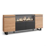 Buffet bahut enfilade 4 portes 208x35x75cm 1feu lectrique xxl beige et noir rf3223