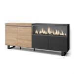 Buffet bahut enfilade 4 portes 208x35x75cm 1feu lectrique xxl beige et noir rf3224