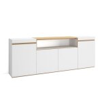 Buffet salon et cuisine meuble de rangement commode 200x35x75cm 4 portes blanc et chne soft rf3761