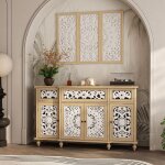 Buffet de salon en bois avec d�cor mural armoire de salon sculpt�e avec 3 tiroirs et 4 portes 150x40x90 ...