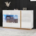 Buffet salon avec eclairage ledhaute brillance3 portesarmoire de salle � manger moderneblanc avec verre138x38x ...