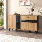 Buffet salon avec �clairage led et verre - 3 portes - style moderne - armoire commde de rangement - 140 ...