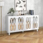 Buffet salon elgant meuble dentre 4 portes et poignes en cristal froid blanc miroir style moderne ...