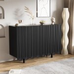 Buffet salon el�gant meuble dentr�e design moderne 4 portes en forme de goutte buffet bahut noir 120cm ...