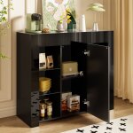 Buffet de salon avec avec �tag�res en verrefa�ade laqu�e brillantenoir mdf - hauss spole