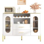 Buffet salon - meuble de rangement avec 2 portes vitr�es et �tag�re � vin bufffet salle � manger pied ...