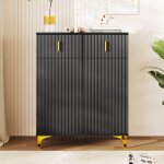 Buffet de salon meuble de rangement buffet bahut noir moderne 2 tiroirs 2 portes 83x35x101cm pieds en ...