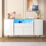 Buffet salon moderne avec led lumi�re commode blanche brillante 1 tiroir 4 portes 150x40x80cm