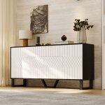 Buffet de salon � motifs avec 4 portes et 1 tiroir armoire moderne avec pied en m�tal 160x40x77. 5 blanc ...