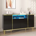 Buffet salon noir brillant à led eclairage buffet bahut elégant avec 1 tiroir 4 portes pieds en métal ... Buffet salon noir brillant à led eclairage buffet bahut elégant avec 1 tiroir 4 portes pieds en métal ...