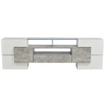 Buffet tv blanc haut brillant 200 cm avec �clairage led & surface verre �l�gante - design moderne pour ...