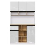 Buffet vaisselier moderne blanc 105x45x185 cm portes laqu�es �tag�res r�glables anti - basculement - ...