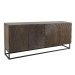Buffet zenwood 180 cm ? bois massif sculpt� cercles concentriques ? 4 portes