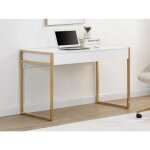 Bureau avec 2 tiroirs - mdf laqu et mtal - blanc et dor - mason ii de pascal morabito