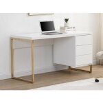 Bureau avec 3 tiroirs - mdf laqu et mtal - blanc et dor - timfia ii de pascal morabito