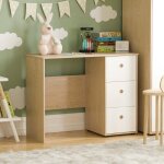 Bureau 3 tiroirs neptune blanc & chne table d?ordinateur / coiffeuse pc / portable bureau d?tude  ...