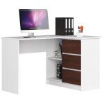Bureau akord dangle droit b16 blanc 124 cm 3 tiroirs faade weng 2 tagres 124x85x77 cm