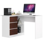 Bureau akord dangle gauche b16 blanc 124 cm 3 tiroirs faade weng 2 tagres 124x85x77 cm