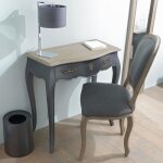 Bureau 1 tiroir baroque chic gris fonc plateau bois naturel gris