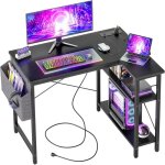 Bureau d?angle avec multiprise et �tag�res 100 x 70 cm bureau gaming informatique petit mod�le avec rangement ...