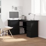 Bureau dangle - vidaxl - chêne noir - 145x100x76 cm - 2 tiroirs - contemporain Bureau dangle - vidaxl - chêne noir - 145x100x76 cm - 2 tiroirs - contemporain