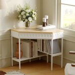 Bureau d?angle sculpt� avec tiroir pivotant et �tag�res bureau informatique avec aspect du bois et pied ...