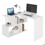 Bureau angle table ordinateur blanc rangement asymtrique bois chambre