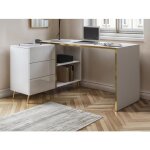 Bureau dangle avec tiroirs et niches - blanc brillant et dor� - marzialo