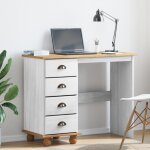 Bureau - askim - bois massif de pin - 4 tiroirs - finition mat - 95x40x75 cm
