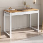 Bureau en bois avec 2 tiroirs noah design scandinave en pin massif coloris blanc et chne