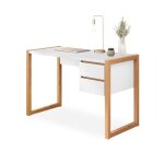 Bureau en bois belinda l 119 cm 2 tiroirs coloris blanc et ch�ne table de travail bureau droit compact ...