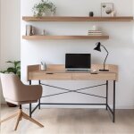 Bureau campus 123x54cm / dcor chne blanchi et mtal noir