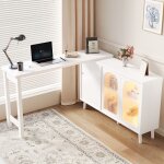 Bureau dangle - modernluxe - 120x40x78 cm - rotatif 360� - led - 3 portes et 1 tiroir - blanc