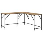 Bureau dangle en l - vidaxl - 149x149x75 cm - ch�ne artisanal - bois ding�nierie - cadre noir - durable ...