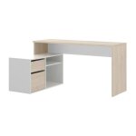 Dmora - bureau andor 139 x 92 x h75 cm blanc brillant chêne panneau effet bois Dmora - bureau andor 139 x 92 x h75 cm blanc brillant chêne panneau effet bois