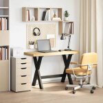 Bureau d�tude - bureau noain pieds en forme de x 120 x 50 x 75 cm bois massif pin - 1parcel deco b2647292 ...