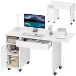 Bureau dordinateur - homcom - sur roulettes - abattant tiroir placard et compartiment - panneau de particules ...