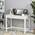 Bureau dordinateur table informatique style moderne cadre renforc� en forme x 105 x 50 x 76 cm blanc