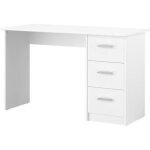 Bureau droit 3 tiroirs - panneaux de particules - d�cor blanc - scandinave - l 121 x p 55 x h 74 cm - ...