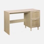 Bureau dcor bois et cannage 2 tiroirs camargue