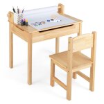 Bureau enfant - dreamade - plateau � couvercle rabattable - pieds en bois massif - rouleau de papier ...