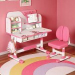 Bureau enfant r�glable en hauteur avec chaise incluse ergonomique pour �coliers plateau large et rangement ...