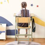 Bureau enfant vintage style pupitre d�colier kaki bois clair