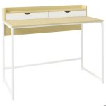 Bureau avec tagre de rangement homcom et 2 tiroirs style moderne effet bois naturel et mtal blanc ...