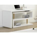Bureau extensible avec plateau pivotant 360 - mdf laqu - blanc et dor - nicephore ii