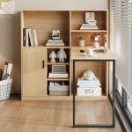 Bureau gamer 120 cm naturel - bureau armoire bureau tagre et table de travail multifonctionnel pour ...