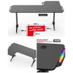 Bureau gaming led 140 x 60 x75 grand bureau gamer avec plateau en mtal noir + leds rgb + porte - gobelet ...